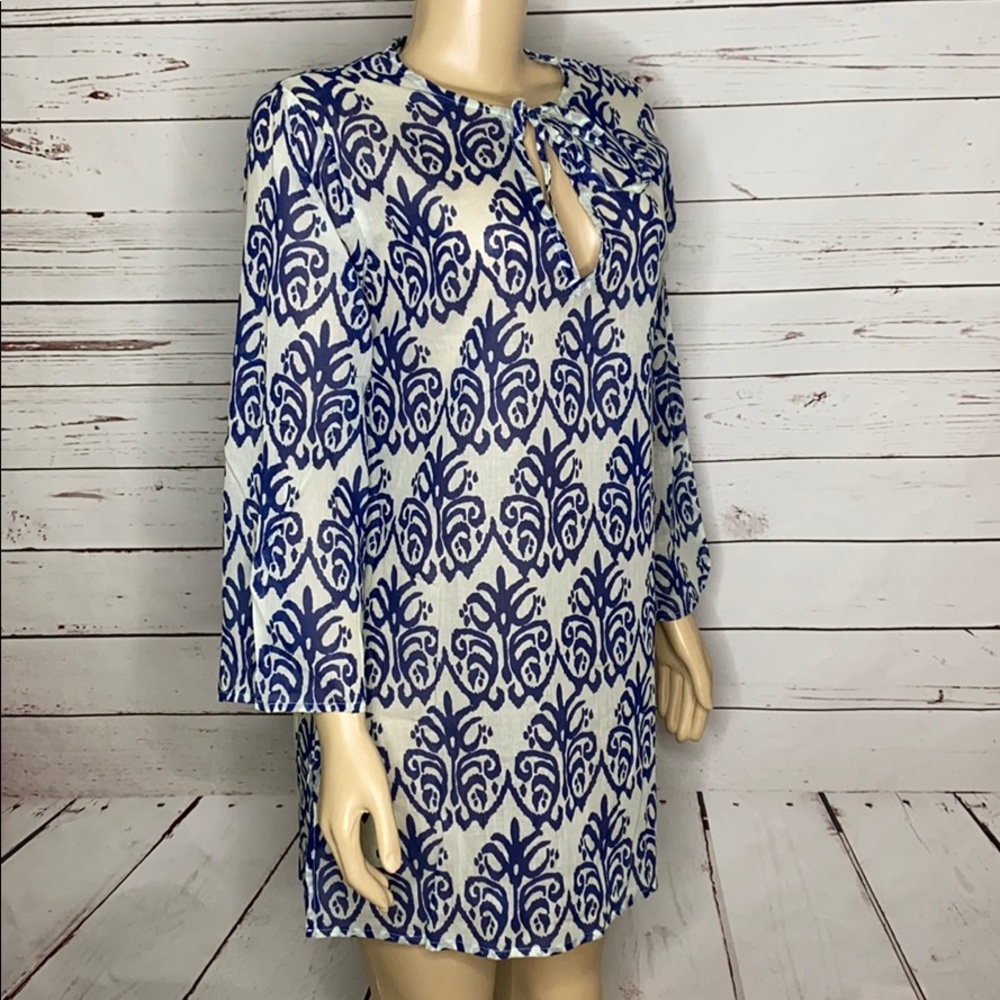 Flora blue print coverup or tunic M